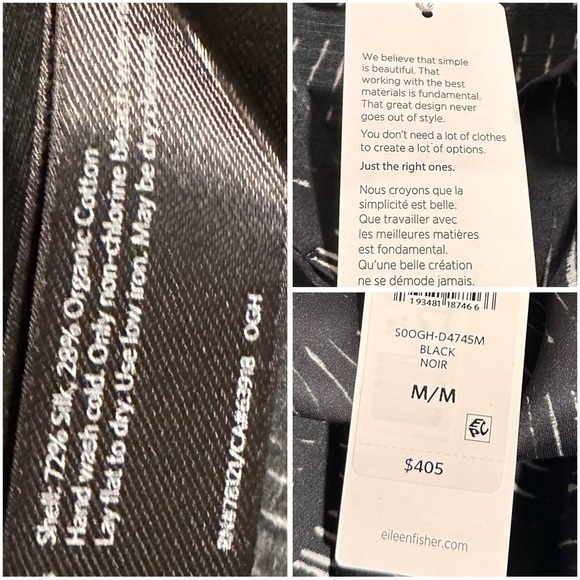 Eileen Fisher Silk Organic Cotton Dash Shirtdress Silk Lightweight Black Medium - Picture 14 of 17